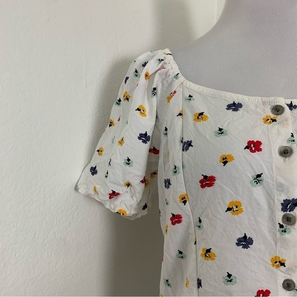 Madewell Seamed Floral Top Smocked Back Size Short Sleeve - Picture 9 of 16